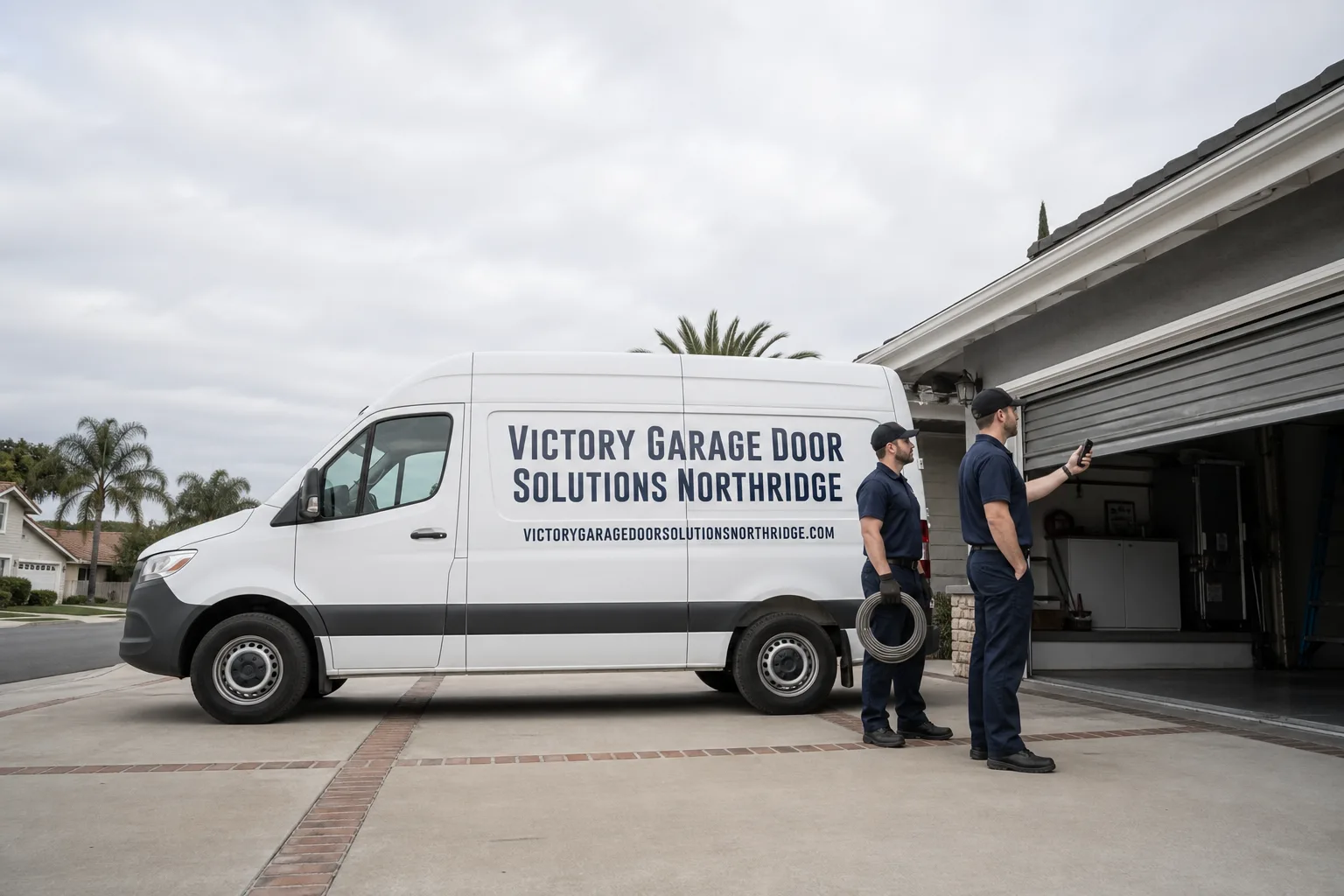Victory Garage Door  Solutions Northridge service vehicle and crew in Northridge, CA